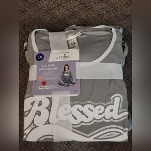 Just be grey 2 pc pj winter set "blessed" Womens 1X